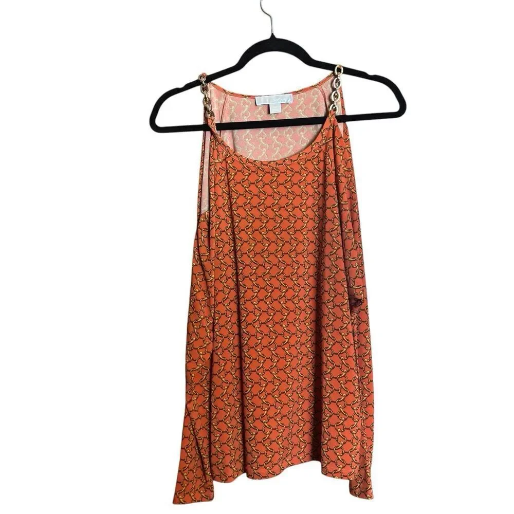 Michael Kors Cold Shoulder Top Women Medium Multicolor Chain Link Stretch Blouse